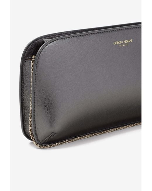 Giorgio Armani White Logo Metallic Leather Clutch