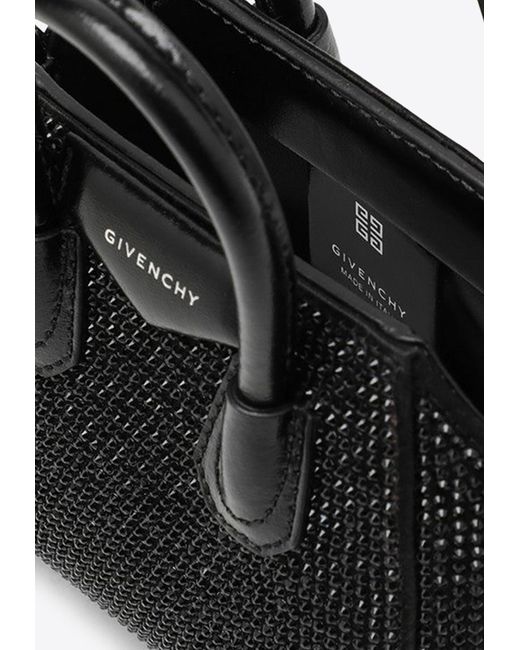 Givenchy Black Micro Antigona Crystal-Embellished Top Handle Bag