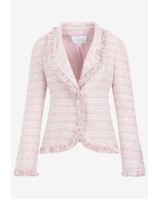 Giambattista Valli Pink Tweed Fringed Jacket