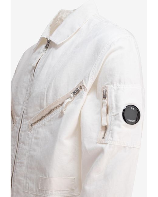 C P Company White Essential Zip-Up Jacket for men