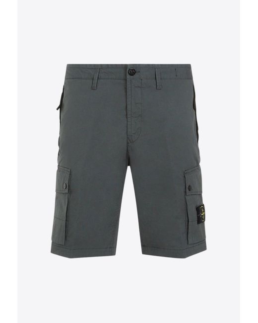 Stone Island Gray Logo Patch Cargo Shorts for men