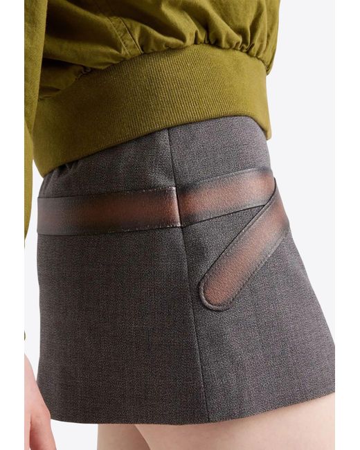 Prada Black Printed Belt Wool Mini Skirt