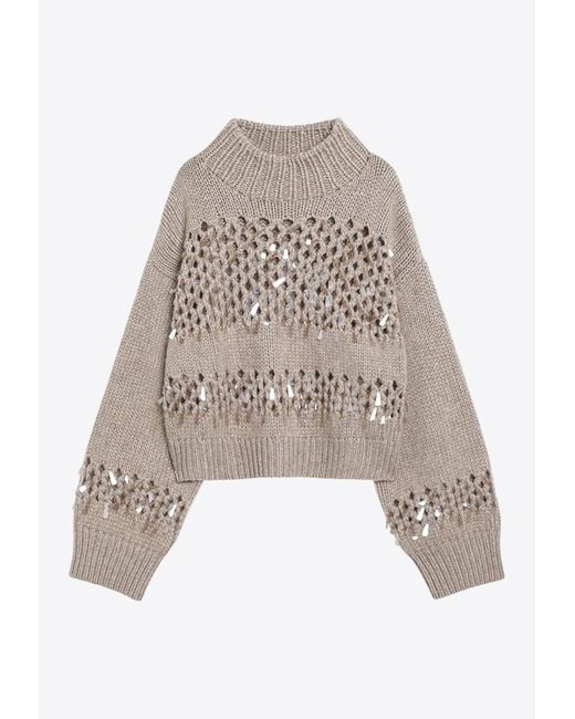 Brunello Cucinelli White Openwork Sequined Sweater