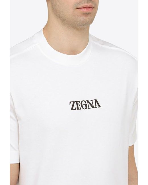 Zegna White Logo Print Crewneck T-Shirt for men