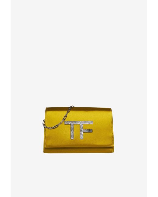 Tom Ford Yellow Disco Satin Clutch With Crystal Tf