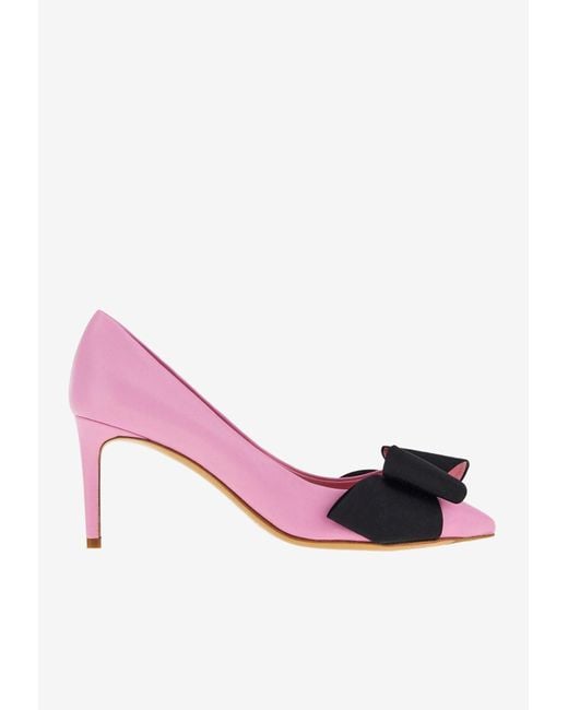 【Bow】Ferragamo ピンクリボンヒール Ferragamo Zoey 70 Double Grosgrain Bow Pumps In Nappa