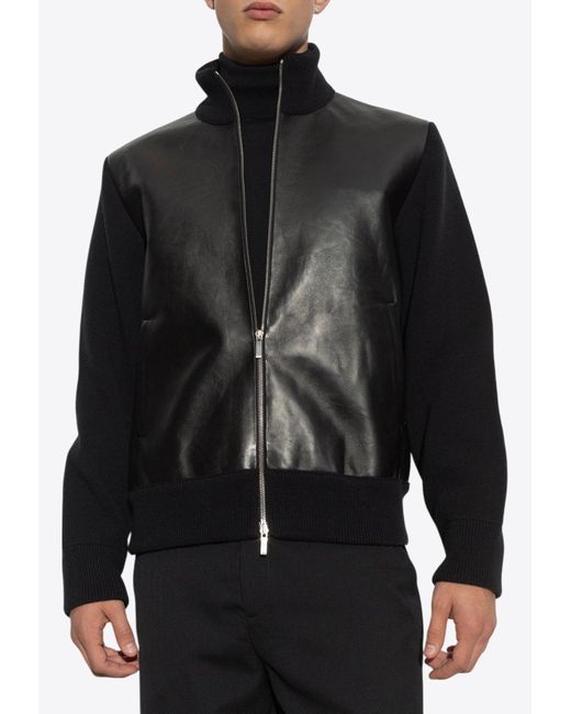 Ferragamo Black Leather Insert Zip-Up Jacket for men