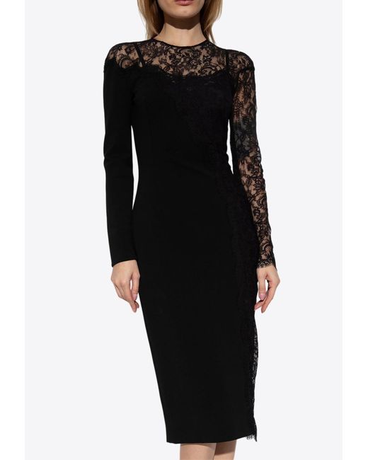 Dolce & Gabbana Black Lace-Trimmed Midi Dress