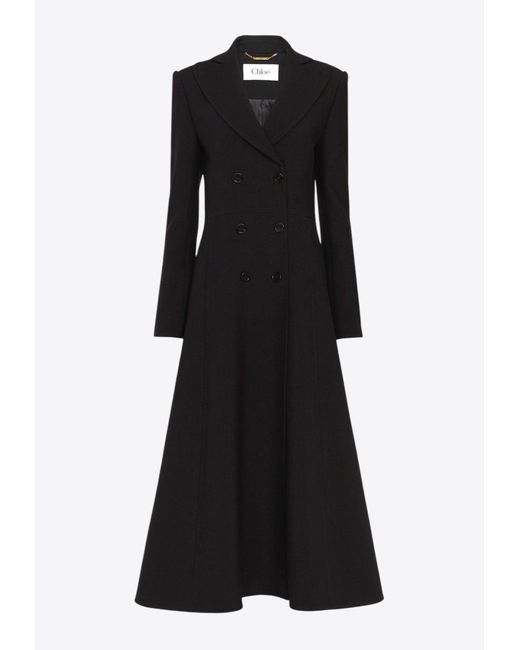 Chloé Black Double-Breasted Wool Crepe Long Coat