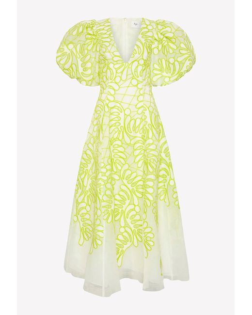 Aje. Botanical Applique Midi Dress in Yellow | Lyst