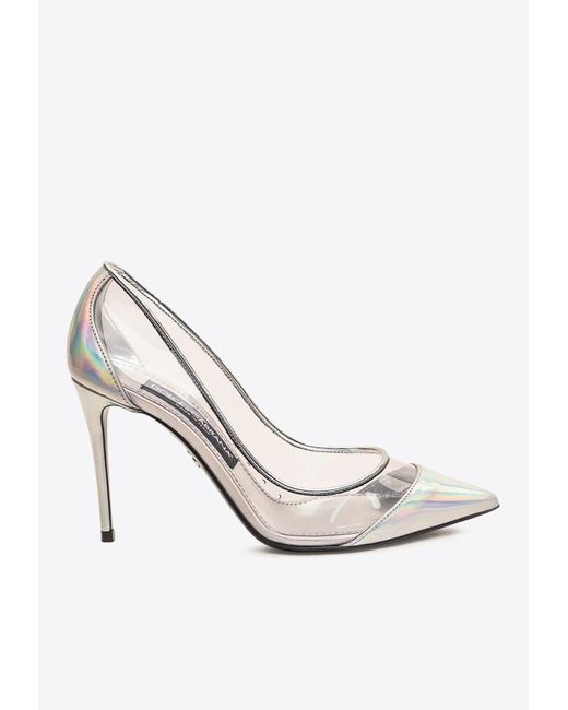 Dolce & Gabbana White 90 Iridescent Pointed-Toe Pumps