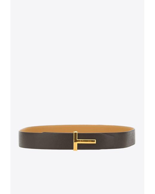 Tom Ford T Icon Reversible Leather Belt in White for Men | Lyst