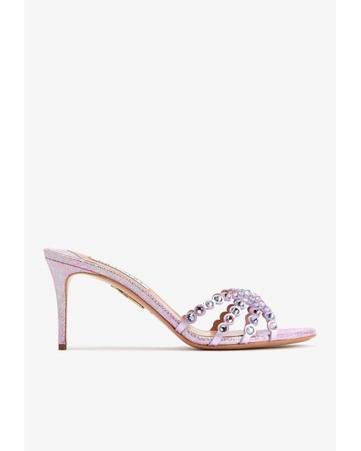 Aquazzura Women's Pink Tequila 75 Crystal Embellished Mules