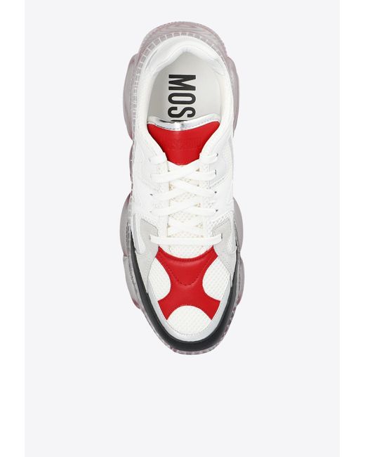 Moschino White Teddy Leather-Trim Mesh Sneakers for men