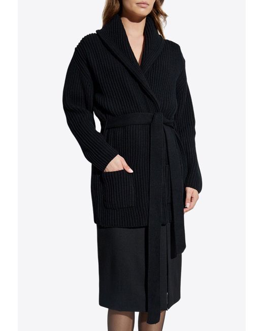 Dolce & Gabbana Black Ribbed-Knit Belted Cardigan