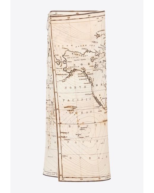St. Agni Natural Printed Map Silk Midi Wrap Skirt