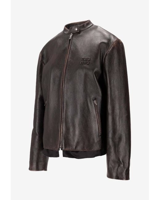 Miu Miu Black Leather Zip-Up Jacket