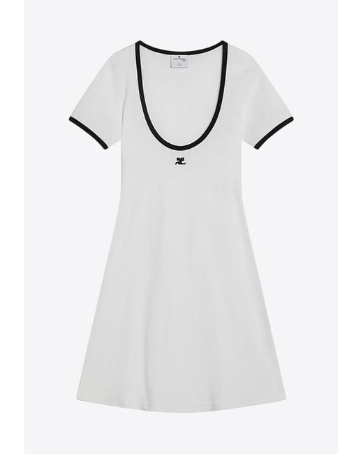 Courreges Gray Logo Patch Mini Dress