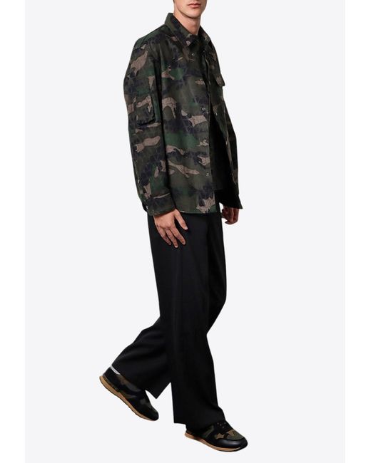 Valentino Black Camouflage Print Buttoned Jacket for men