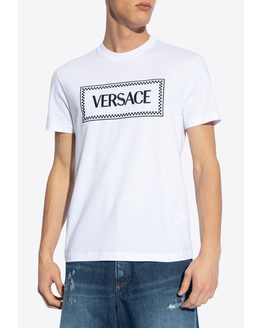 Versace White Logo-Embroidered Crewneck T-Shirt for men