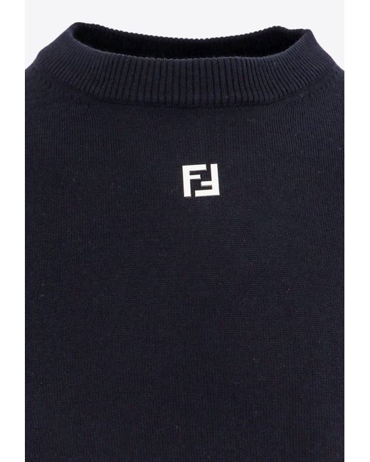 Fendi Blue Ff Logo Wool Crewneck Sweater for men