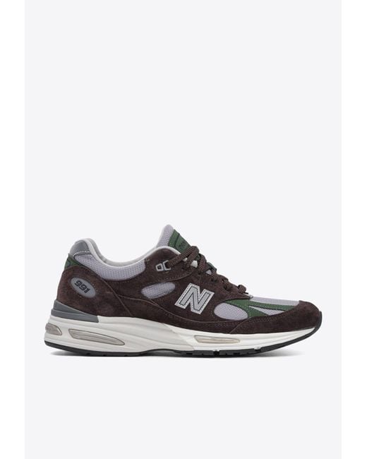 New Balance White 991V2 Low-Top Suede Sneakers for men