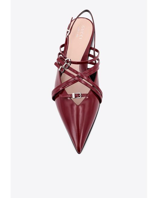 Gucci White Leather Strappy Pointed-Toe Flats