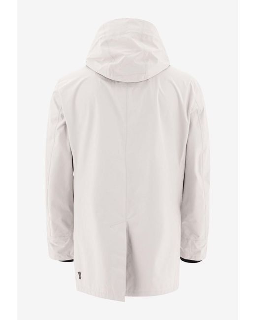 Herno White Hooded Solid Coat for men