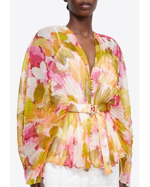 Acler Orange Abbeywood Belted Floral Blouse