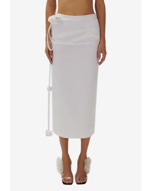 Magda Butrym Gray Belted Floral-Applique Midi Skirt