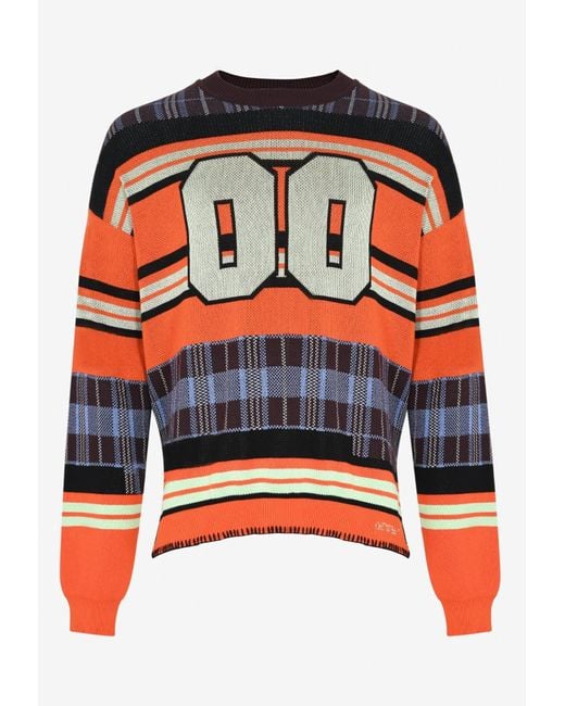 Off-White c/o Virgil Abloh Men's Red 00 Check-Stripe Knitted Sweater