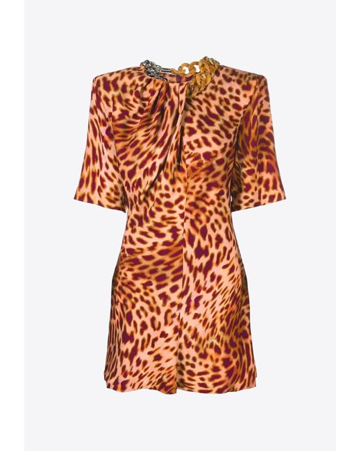 Stella McCartney Orange Leopard-Print Mini Dress