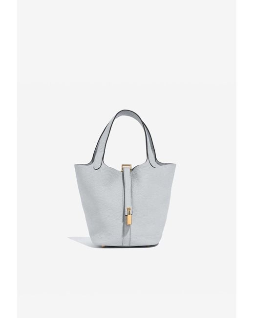 Hermès Blue Picotin Lock 18 Tote Bag In Bleu Pale Clemence With Gold Hardware