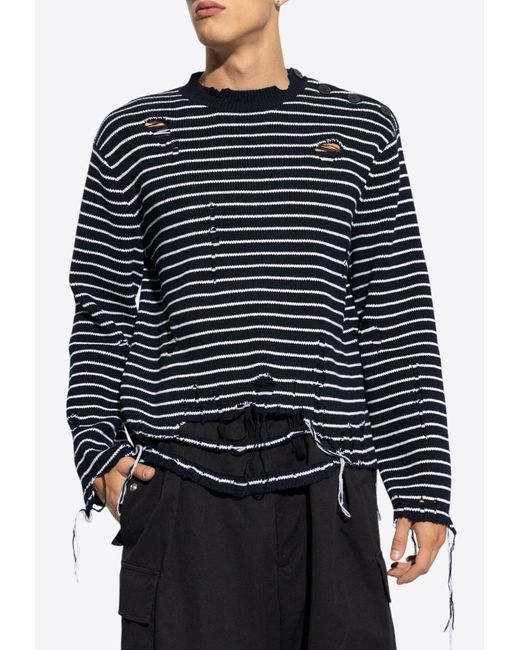 Alexander McQueen Blue Distressed Striped Wool Sweater for men