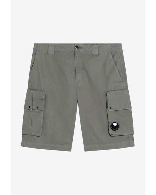 C P Company Gray Signature Lens Cargo Shorts for men