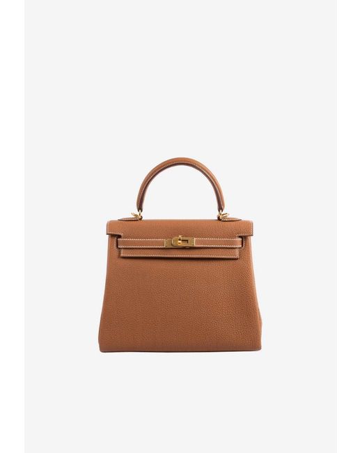 Hermès Brown Kelly 25 Retourne In Gold Togo With Gold Hardware