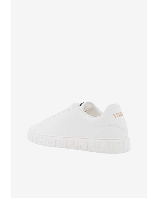 Versace White Greca Faux Leather Sneakers for men