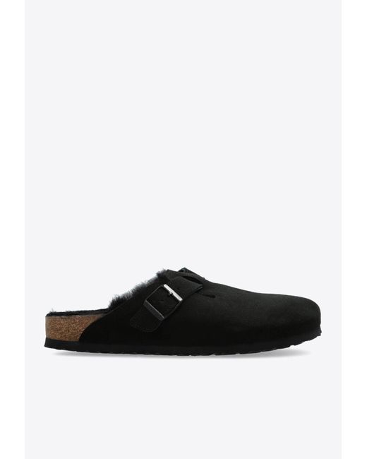 Birkenstock Black Boston Suede And Shearling Mules for men