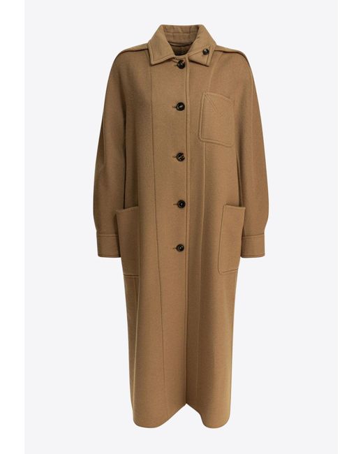 Max Mara Natural Aldo Single-Breasted Wool Long Coat