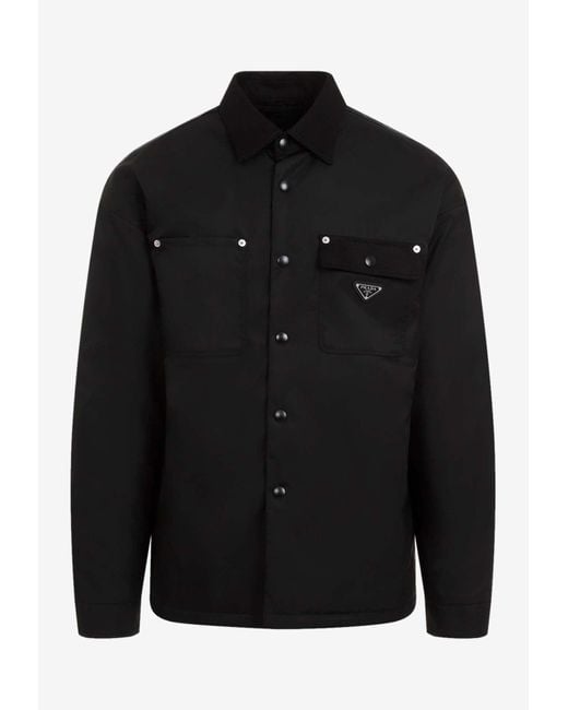 ジャケット・アウター archive 1998ss PRADA long sleeve shirt PRADA Re-Nylon Long Sleeved Overshirt black shirt sz M | eBay