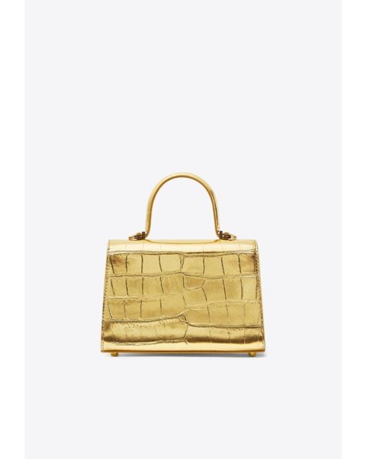 Versace Metallic Small Medusa 95 Croc-Embossed Leather Top Handle Bag