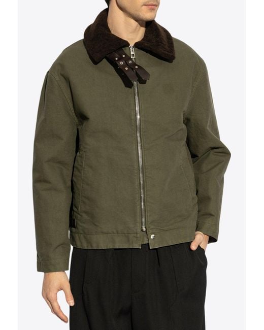 Loewe Green Zip-Up Jacket With Shearling-Collar for men