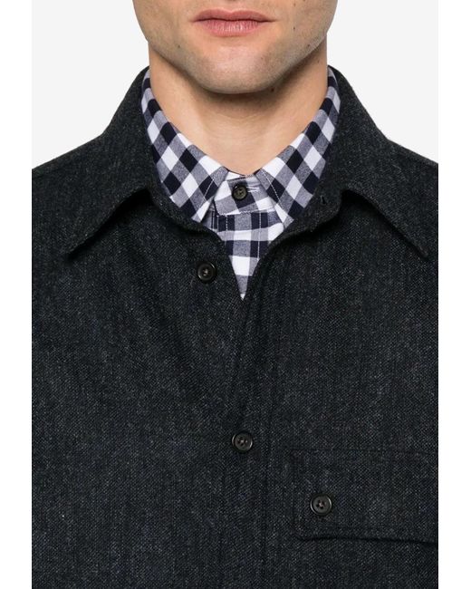 Thom Browne Blue Name Tag Patch Oversized Tweed Shirt for men