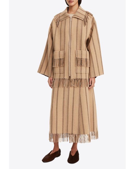 By Malene Birger Natural Bolou Zip-Up Fringed Cardigan