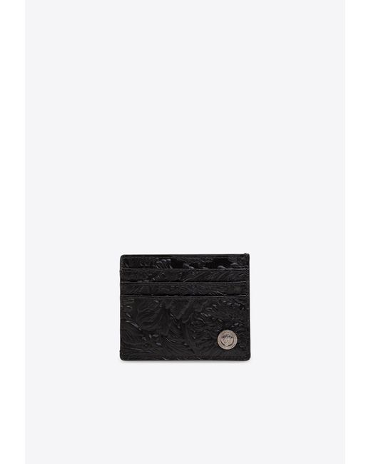 Versace White Barocco-Embossed Leather Cardholder for men