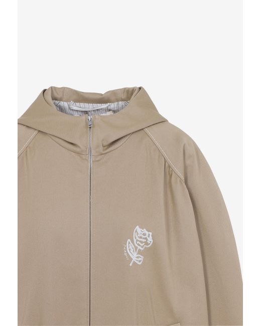Marni Natural Embroidered Tulip Zip-Up Hoodie