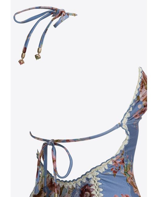 Zimmermann Blue Awaken Crochet One-Piece Swimsuit