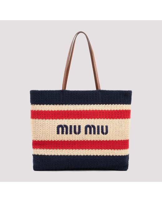 Miu Miu Natural Colorblock Shopping Bag In Knit Fabric Onesize