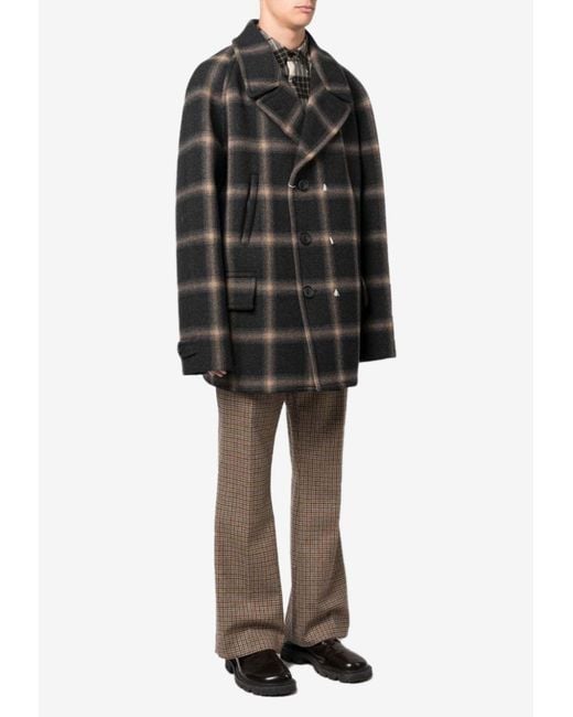 Maison Margiela Black Pendleton Checked Double-Breasted Coat for men