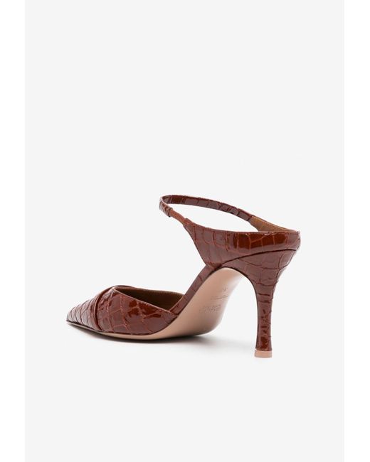 Malone Souliers Brown Uma 80 Croc-Embossed Leather Pumps
